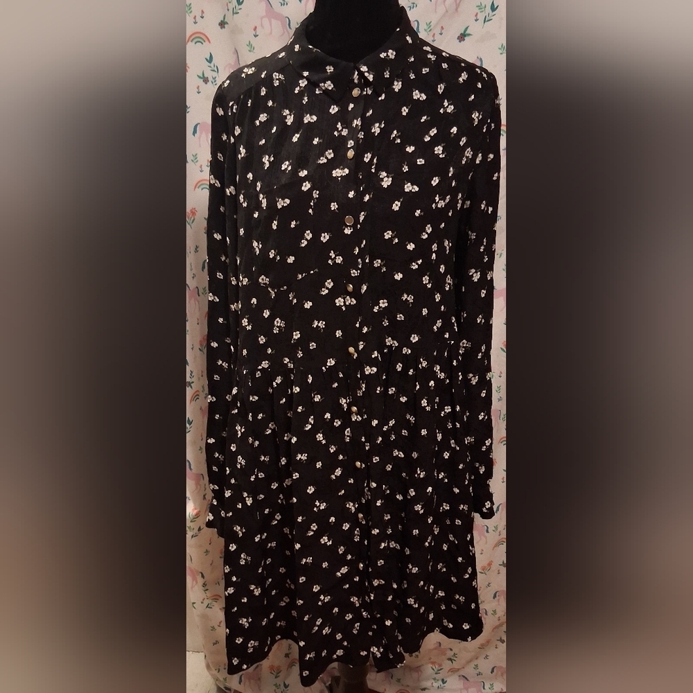 Sezane Leanne Black & White Floral Collar Button Down Business Casual Dress SZ 8
